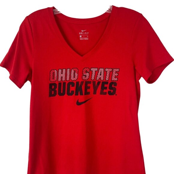 Nike Dri Fit Ohio State Buckeyes Tshirt Womens Small Red NCAA Fan Wear - Picture 3 of 8